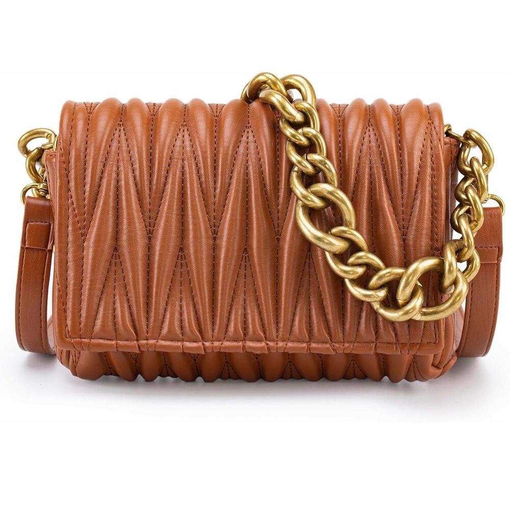 NWT Montana West Brown vegan leather shoulder bag with gold chain strap
